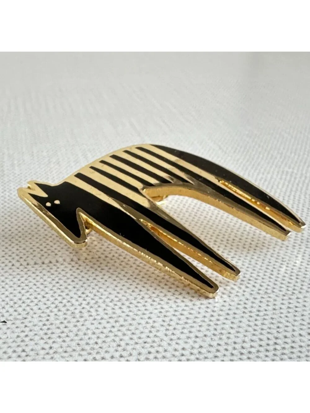 Laurel Burch Zebra Brooch Signed Vintage Gold Tone Black Enamel Zebra Pin